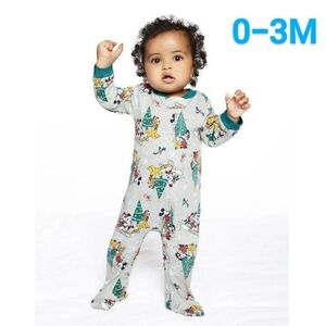 Disney Mickey Minnie Mouse Pluto Christmas Footed Pjs Zip Holiday Infant 0-3M